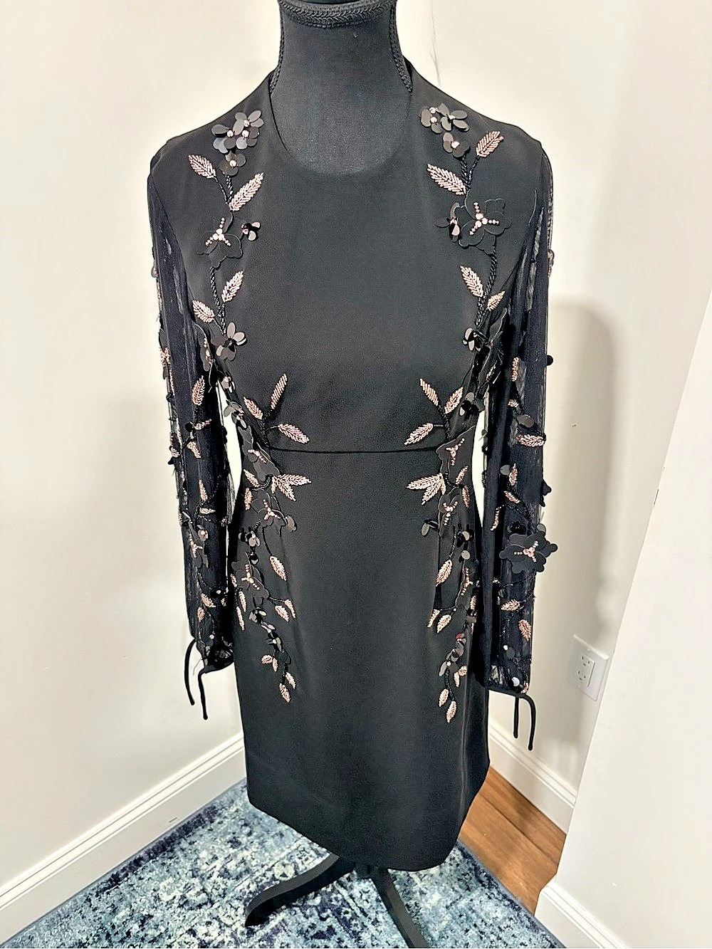 Miri New York Floral modest Dress in Black & Pink Size 2 NWT